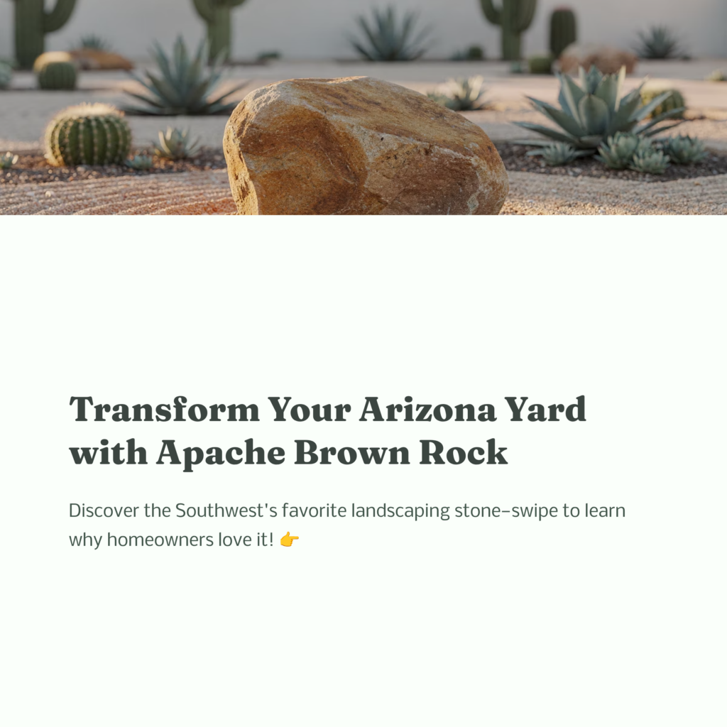 Apache Brown Rock boulder, cacti, and agave in a low-water backyard.