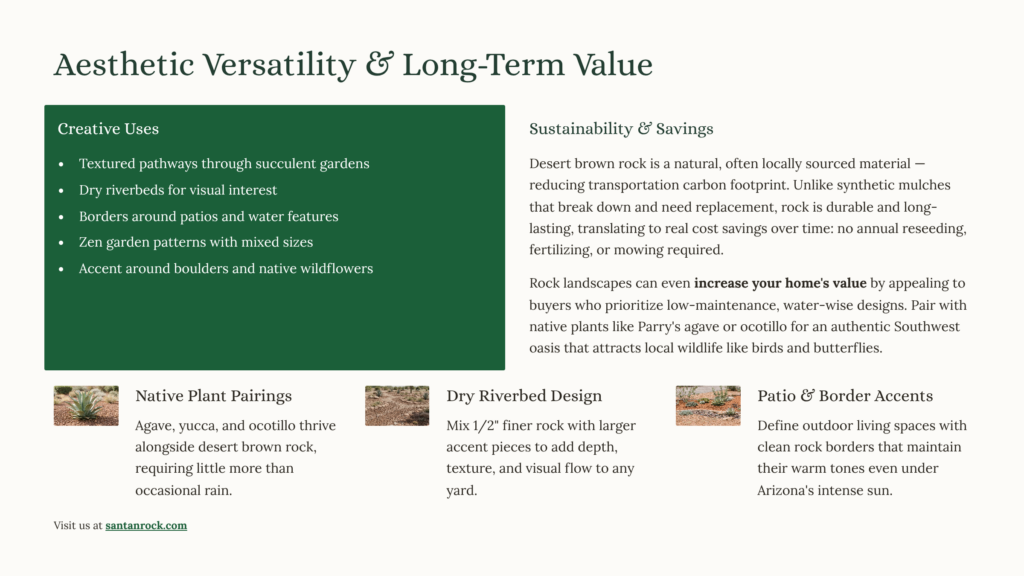 desert brown rock landscaping: creative uses, sustainability benefits, and native plant pairings.